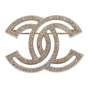 Gold CHANEL Crystal CC Brooch B21 K (CHXX020)